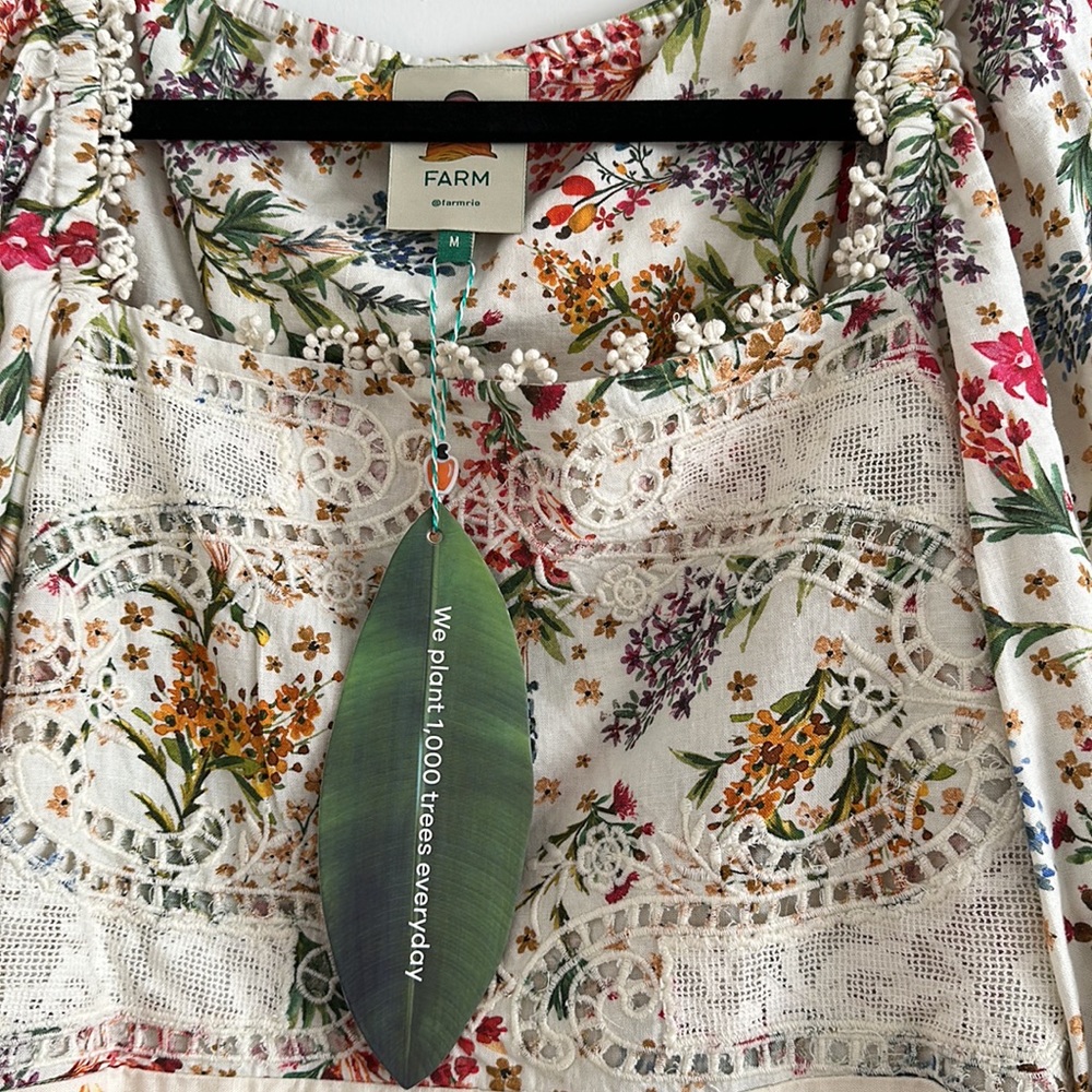 FARM Rio Cream Floral Embroidered Boho Mini Dress with Multicolor Accents - Picture 2 of 4